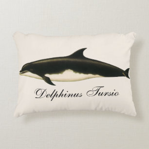 Dolphins Delphinus Tursio, Vintage Marine Animals Decorative Cushion