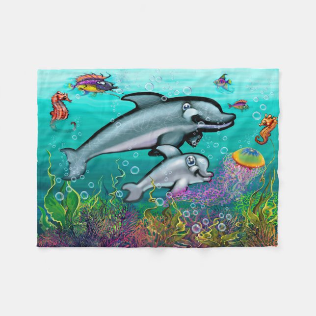 Dolphins Fleece Blanket (Front (Horizontal))