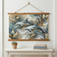 Dolphins Golden Botanical Dreamscape