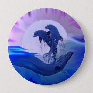 Dolphins in the Moonlight 10 Cm Round Badge