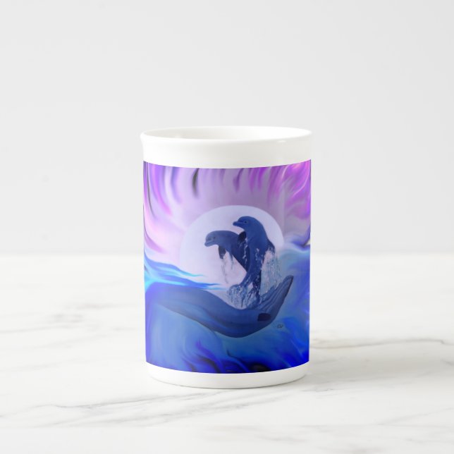 Dolphins in the Moonlight Bone China Mug (Front)