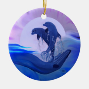 Dolphins in the Moonlight Ceramic Ornament