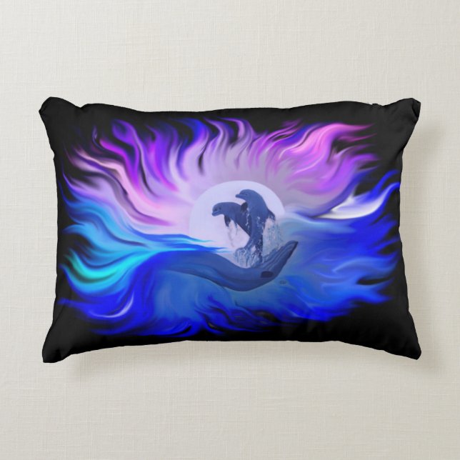 Dolphins in the Moonlight Decorative Cushion (Front)