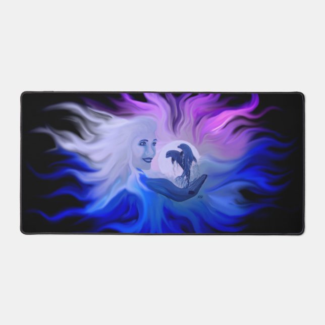Dolphins in the Moonlight Desk Mat (Front)
