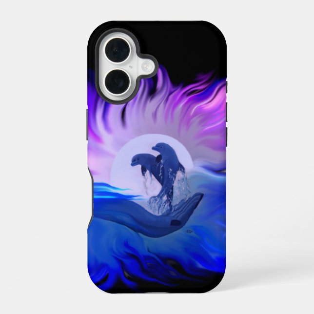 Dolphins in the Moonlight iPhone 16 Case (Back)
