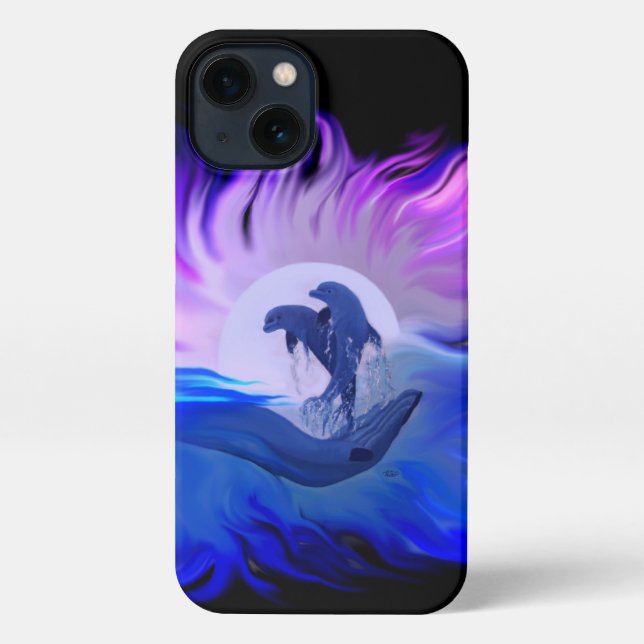 Dolphins in the Moonlight iPhone Case (Back)