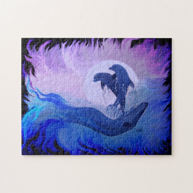 Dolphins in the moonlight jigsaw puzzle (Horizontal)