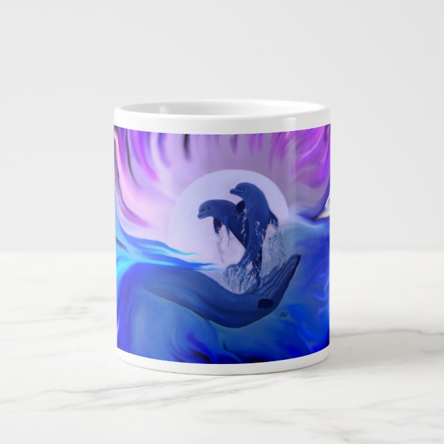 Dolphins in the Moonlight Large Coffee Mug (Front)