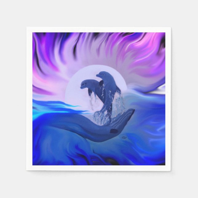 Dolphins in the Moonlight Napkin (Front)