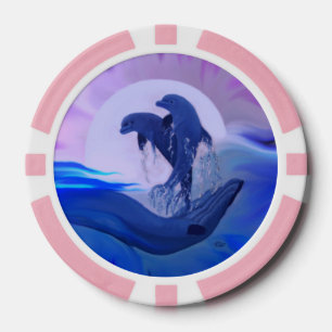 Dolphins in the Moonlight Poker Chips