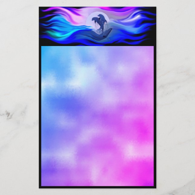 Dolphins in the Moonlight Stationery (Front)