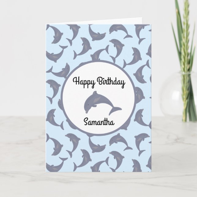 Dolphins in the Sea Pattern Birthday Card (Front)