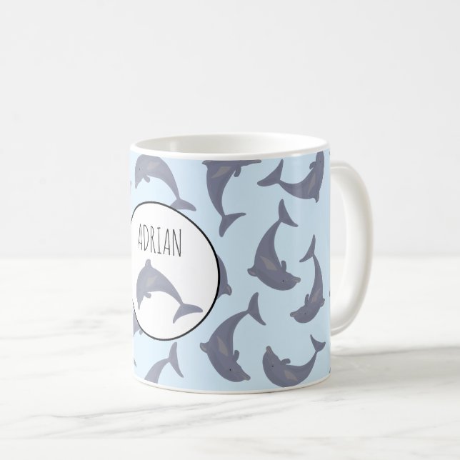 Dolphins in the Sea Pattern Coffee Mug (Front Right)