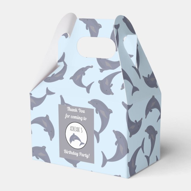 Dolphins in the Sea Pattern Kids Birthday Party Favour Box (Front Side)