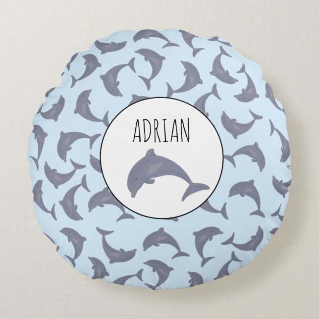 Dolphins in the Sea Pattern Round Cushion (Front)