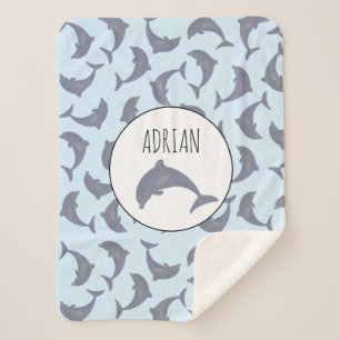 Dolphins in the Sea Pattern Sherpa Blanket