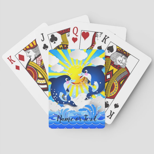 Dolphins in the Sun Personalize Add Your Name Text Playing Cards (Back)