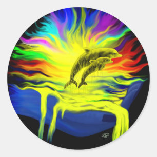 Dolphins in the Sunshine with Hand Classic Round Sticker