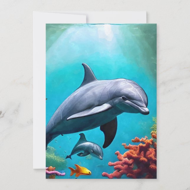 Dolphins in Watercolor Holiday Card (Front)