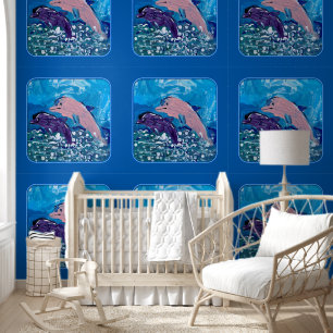 Dolphins in Waves "Art by Kids" Wallpaper