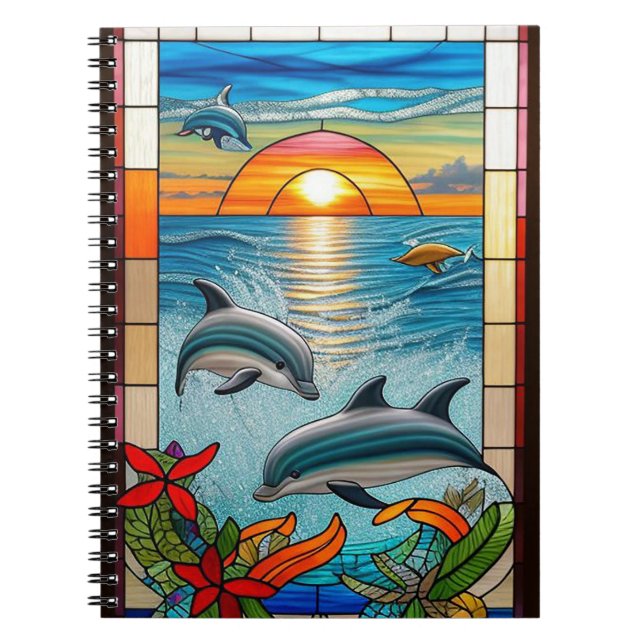 Dolphins Jumping at Sunset on the Ocean Notebook (Front)