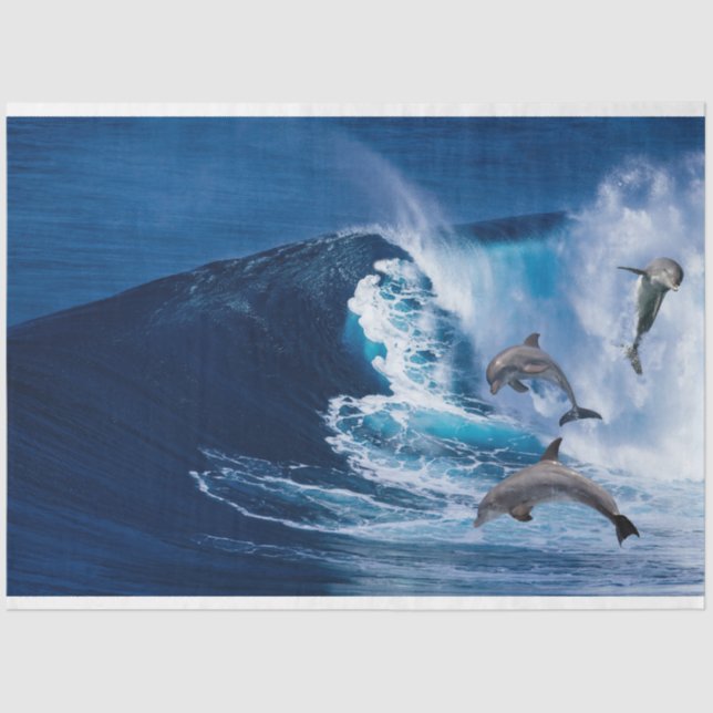 Dolphins Jumping Ocean Wave Decoupage Tissue Paper (Front)