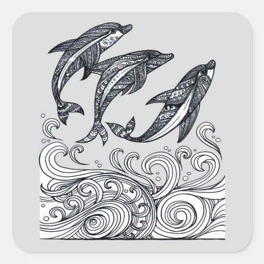 Dolphins Jumping Square Sticker
