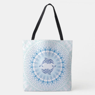Dolphins Mandala Blue White Tote Bag