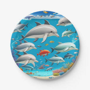 Dolphins ocean cartoon paper plate