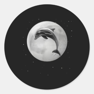 Dolphins, Ocean Moon Stars, Environmental Protecti Classic Round Sticker
