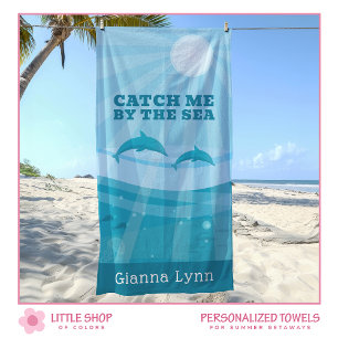 Dolphins Ocean Waves Personalized Beach Towel