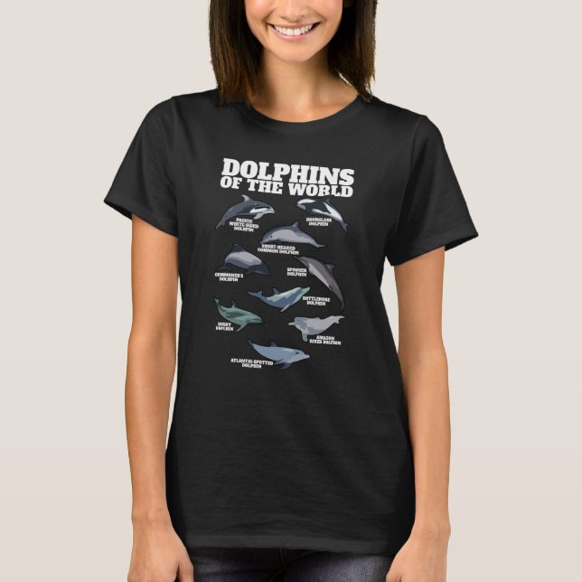 Dolphins of the World Whales Marine Biology Dolphi T-Shirt (Front)