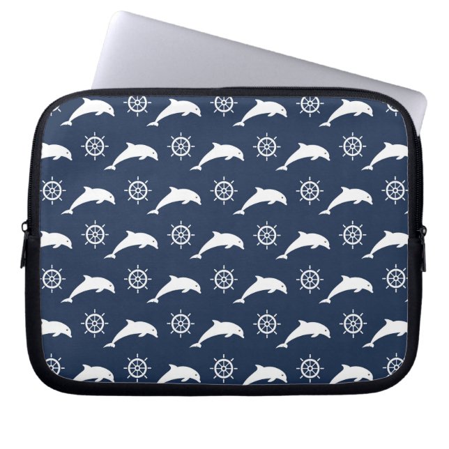 Dolphins On Parade Pattern Laptop Sleeve (Front)