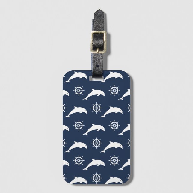 Dolphins On Parade Pattern Luggage Tag (Front Vertical)