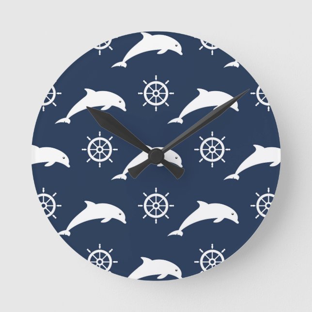 Dolphins On Parade Pattern Round Clock (Front)