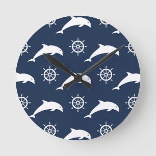 Dolphins On Parade Pattern Round Clock