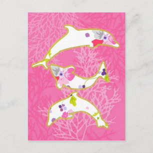 Dolphins on pink background. postcard