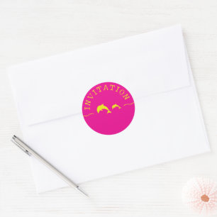 Dolphins Pink & Yellow Invitation Envelope Seal