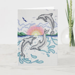Dolphins Playing at Sunrise Ocean Beach Note Card