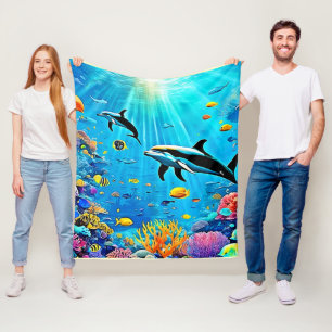 Dolphins & Reef: Underwater Joy Fleece Blanket