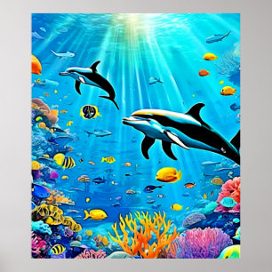 Dolphins & Reef: Underwater Joy Poster