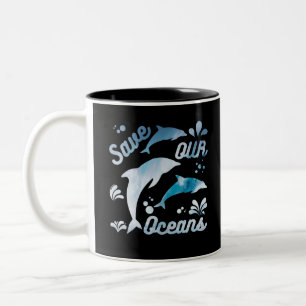 Dolphins / Save Our Oceans Two-Tone Coffee Mug