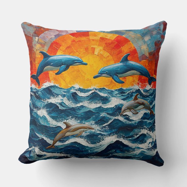 Dolphins Seascape Cushion (Front)