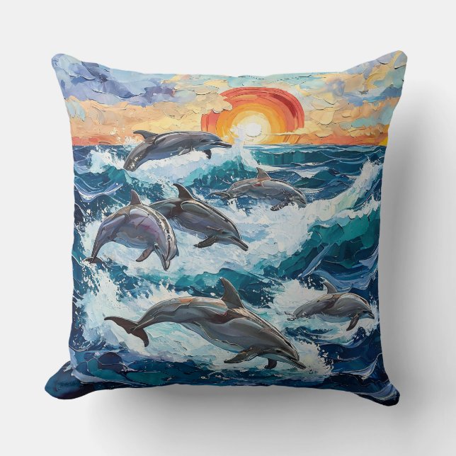 Dolphins Seascape Cushion (Front)