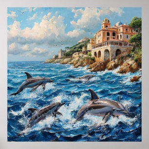 Dolphins seascape poster