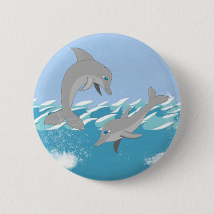 Dolphins Swimming in the Ocean 6 Cm Round Badge