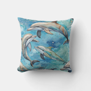 Dolphins swimming in the sea cushion
