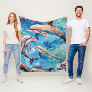 Dolphins swimming in the sea  fleece blanket