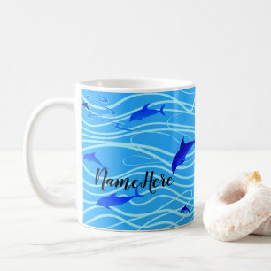 Dolphins Swimming Personalise Add Your Name or Tex Coffee Mug