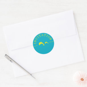 Dolphins Teal & Yellow Invitation Envelope Seal